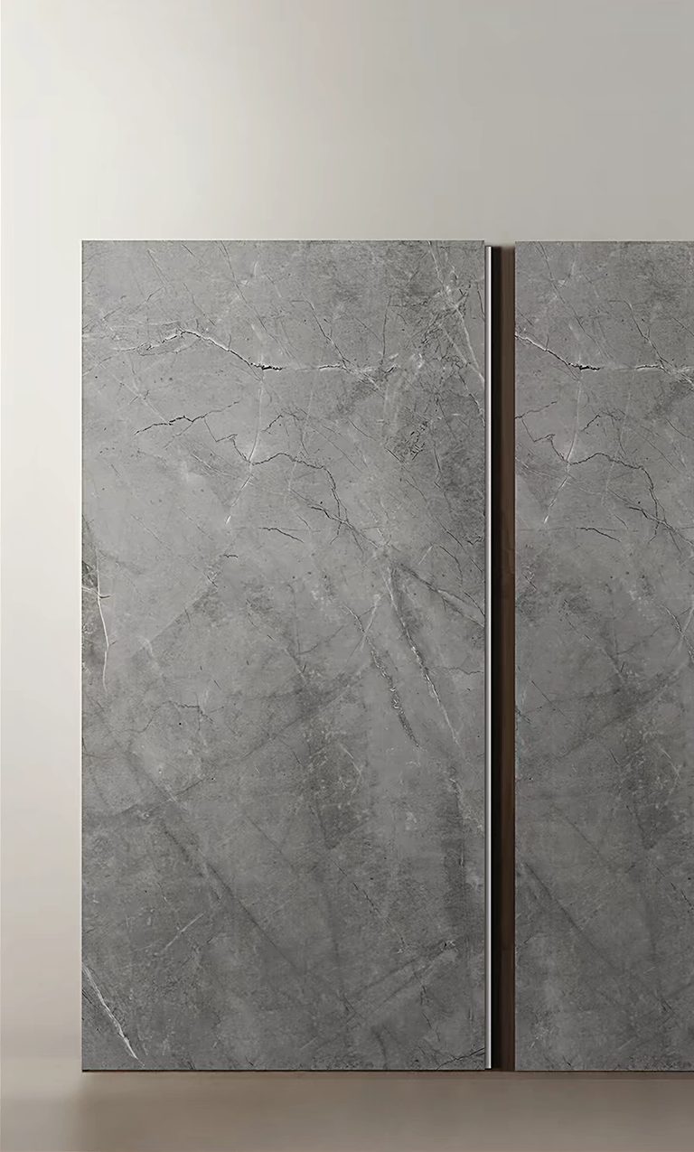 Grey marble-look panel with light veining.