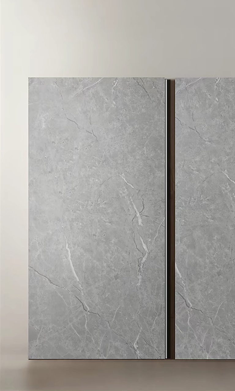 Light grey marble-look panel with delicate veining.