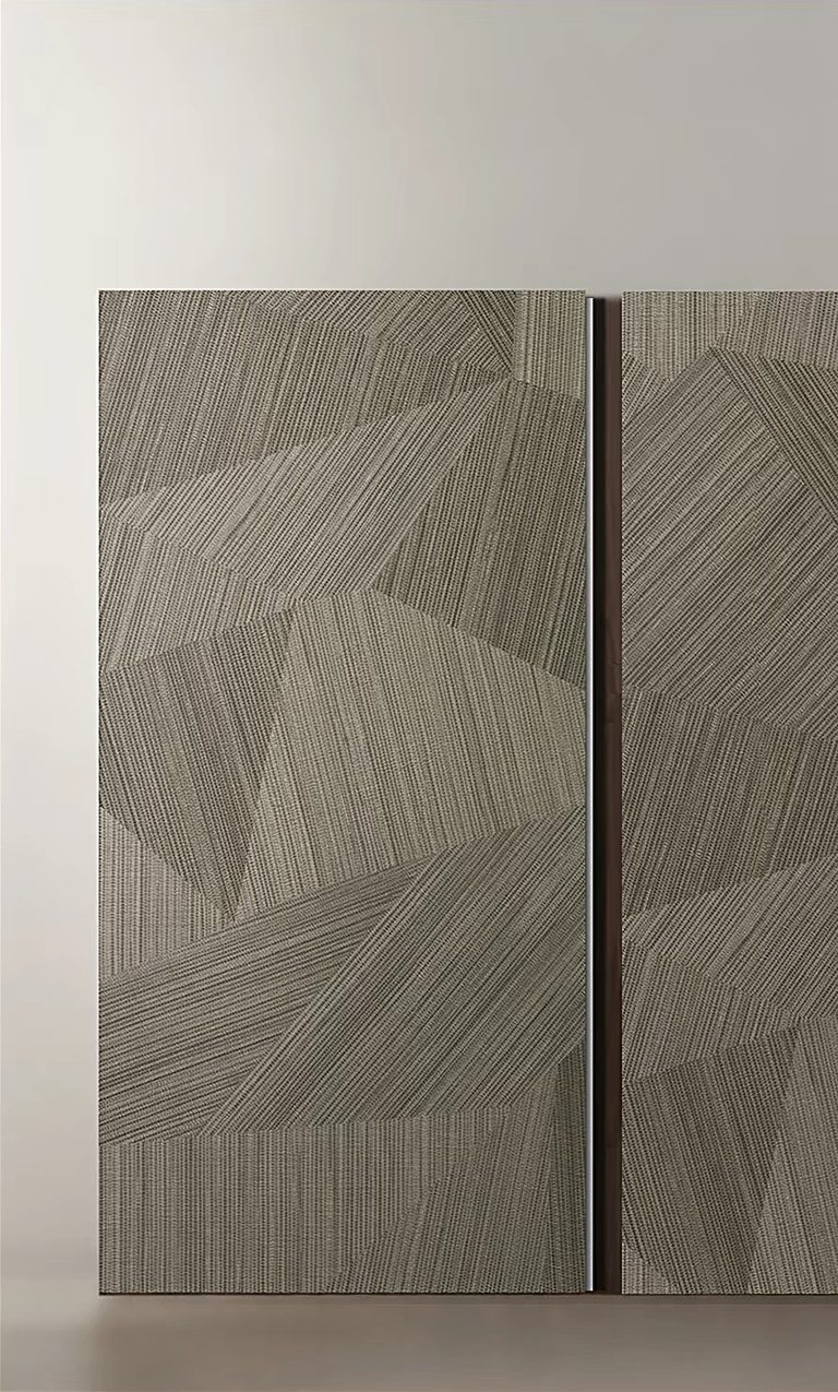 Grey and taupe panel with a fine diagonal veined pattern.