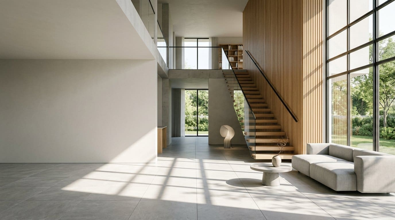 Double-height interior with natural light