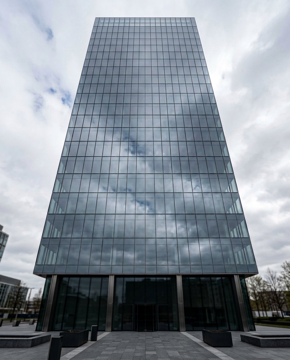 Structural glazing with concealed framing on a commercial elevation