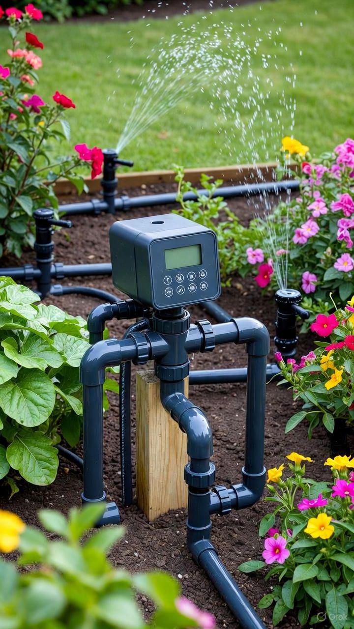 Digital irrigation controller connected to several garden watering zones